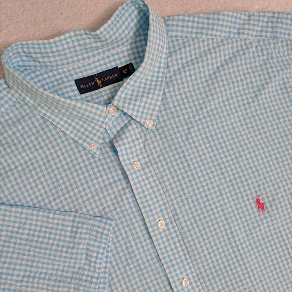 Ralph Lauren‎ Men's 4Xb Big Blue White Gingham Check Seersucker Lightweight